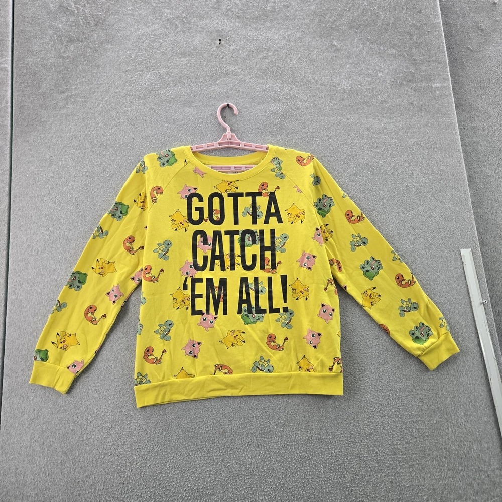 Pokemon Women Sweatshirt XL Yellow Graphic Print Fleece Characters Activewear